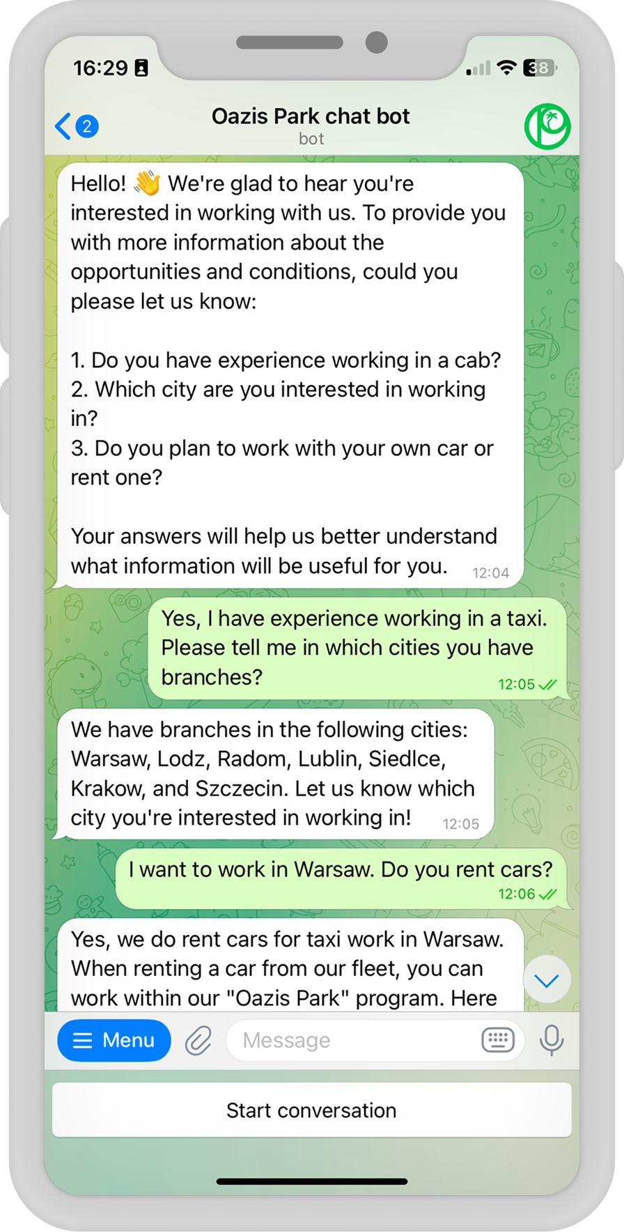 AI-Powered 24/7 Recruitment Chatbot — Oazis Park