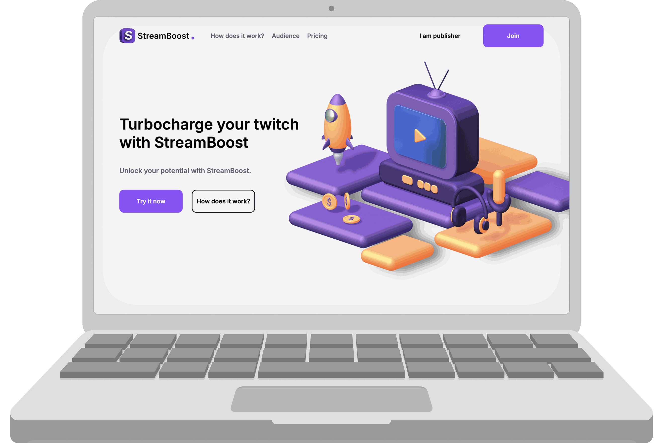 Streamboost — Promo Landing with 3D Animations & Visual Impact